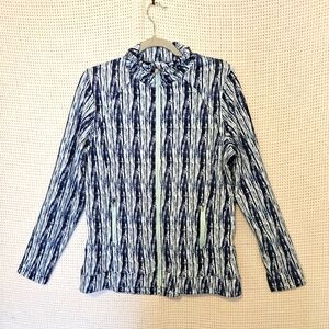 Peter Millar Lg Blue and White Striped Full Zip Lightweight Workout Jacket